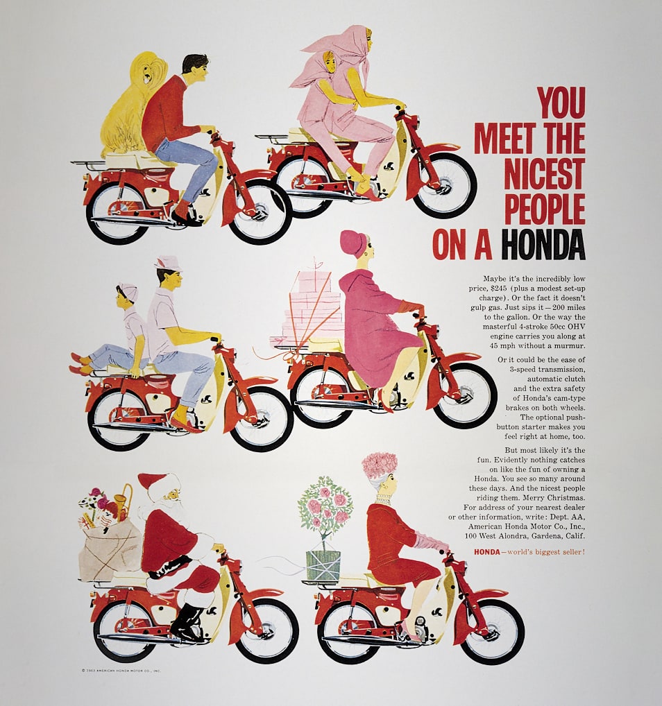 A vintage Honda poster: 'You meet the nicest people on a Honda.'